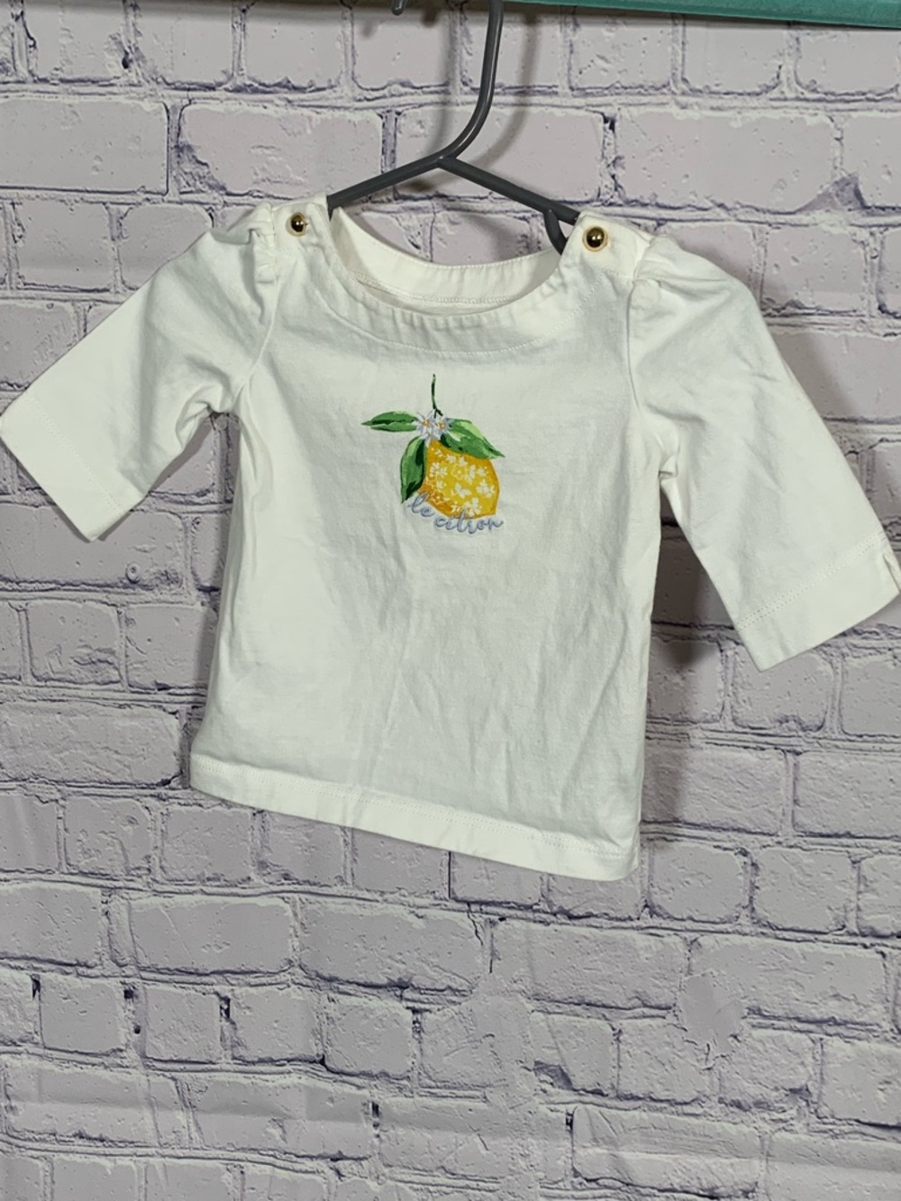 Janie & Jack Baby Girls Lemon Graphic Tee White Size 6-12m Preppy Quiet Luxury